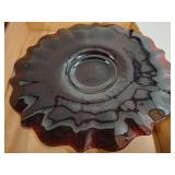 Ruby Glass Plate with Scalloped Edges