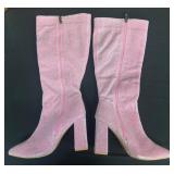 Pink Glitter Knee-High Boots with Chunky Heels, Ma
