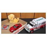 Toy Bundle: Plush Dog, Toy Cars, and Spinner Top
