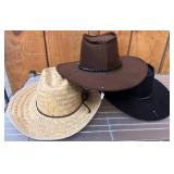 Trio of Wide-Brim Hats in Varied Materials