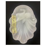 Milk Glass Shell Dish with Angel Design