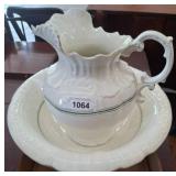 Porcelain Pitcher and Basin with Scalloped Rim