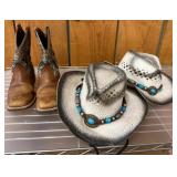 Cowboy Boots with Leopard Print and Beaded Hats