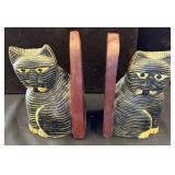 Painted Wood Cat-Shaped Bookends