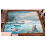 Framed Acrylic Sailboat Scene by M.E. Carroll