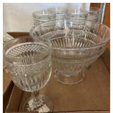 Pressed Glass Goblets and Pedestal Bowl Set