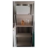 White Metal and Wood Shelving Unit
