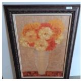 Framed Floral Artwork with Textured Surface
