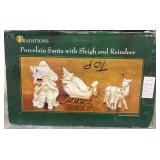 Traditions Porcelain Santa, Sleigh, and Reindeer