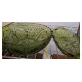 Green Pressed Glass Bowl and Handled Dish