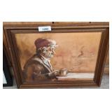 Framed Painting of Man Holding a Cup