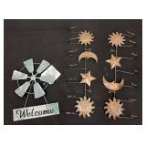 Metal Wall Decor Set with Sun, Moon, and Welcome S