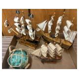 Model Ships and Decorative Glass Float Display