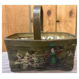 Painted Basket with Miscellaneous Household Items