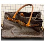 Michael Kors Brown Leather and Canvas Tote Bag