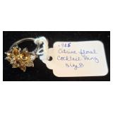 Sterling Silver Citrine Floral Cocktail Ring