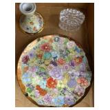 Floral Plate, Votive Holder, and Glass Trinket Box