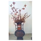Decorative Metal Vase with Floral Accents