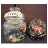 Glass Jar with Stones and Glass Sphere