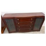 Wood Credenza With Glass-Front Side Cabinets