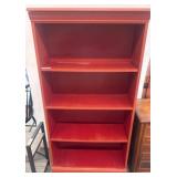 Red Painted Wood Bookshelf, Four Shelves