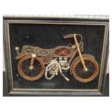 Framed Wire Art Motorcycle on Black Background