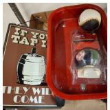 Radio Flyer Wagon, Sign, and Baseballs Lot