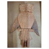 Carved Wood Owl Figurine on Perch