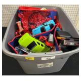 Bin of Assorted Toys and Toy Vehicles