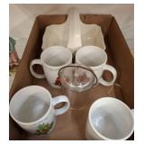 Ceramic Mugs and Holder with Fruit Motifs