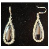925 Silver Teardrop Black Onyx Halo Earrings