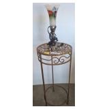 Glass Lamp With Painted Shade and Metal Stand