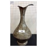 Ribbed Metal Vase with Fluted Rim