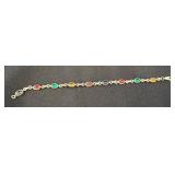 Sterling Silver Bracelet with Multicolor Stones