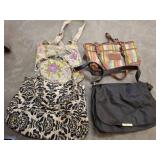 Four Handbags with Floral and Striped Designs