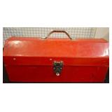 Red Metal Toolbox with Safety Equipment