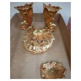 Gold-Tone Ceramic Leaf-Themed Decorative Set