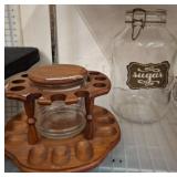 Wood pipe Rack and Clear Glass Sugar Jar