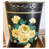 Decorative Metal Waste Bin With Floral Motif