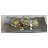 Seashell-Embellished Candleholders with Tray