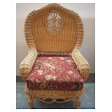 Wicker Armchair with Floral Upholstered Cushion