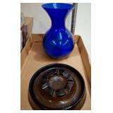 Blue Glass Vase and Brown Glass Ashtray