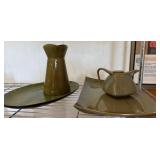 Elite Green Ceramic Pitcher, Teapot, and Trays