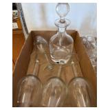 Crystal Decanter and Stemware with Etched Design