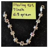 Sterling Silver 925 Floral Bracelet, Italy