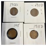 4 Early 1900s Lincoln Wheat Pennies