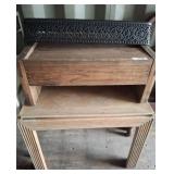 Wood Side Tables and Metal Wall Shelf
