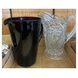 Black Glass Pitcher and Pressed Glass Jug