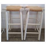White Wood Bar Stools with Woven Seats
