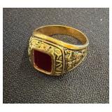 Gold-Toned Ring with Red Center Stone